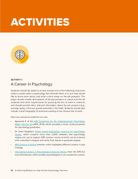 A Career in Psychology Activity