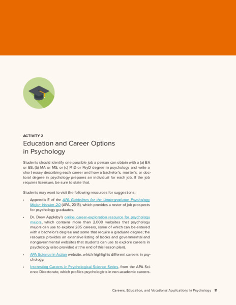 Education and Career Options in Psychology Activity