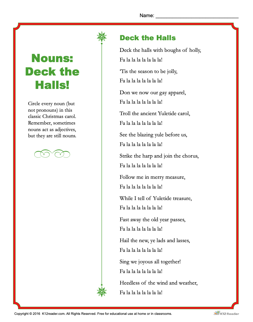 Nouns: Deck the Halls! Worksheet