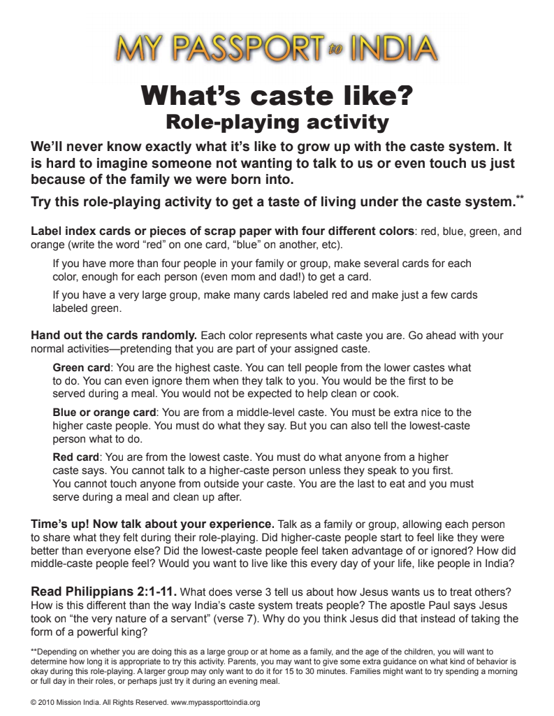 My Passport to India: What's Caste Like? Activity