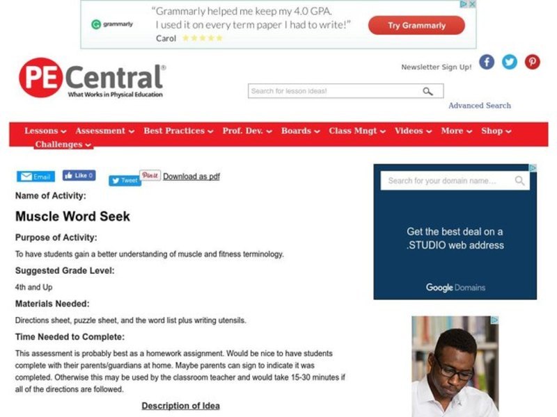 Muscle Word Seek Lesson Plan