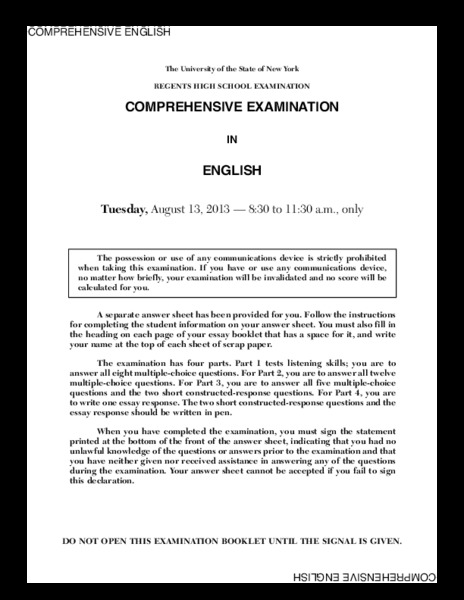 Comprehensive English Examination: August 2013 Assessment