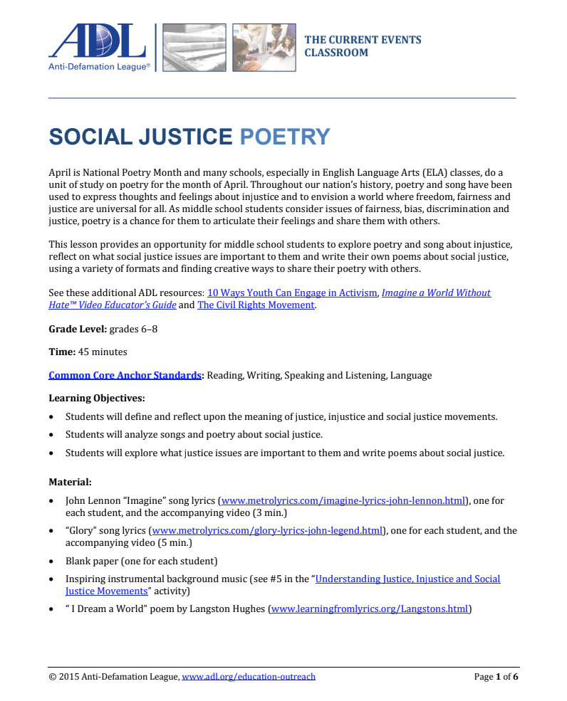 Social Justice Poetry Lesson Plan