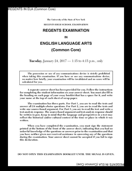 English Language Arts Examination: January 2017 Assessment