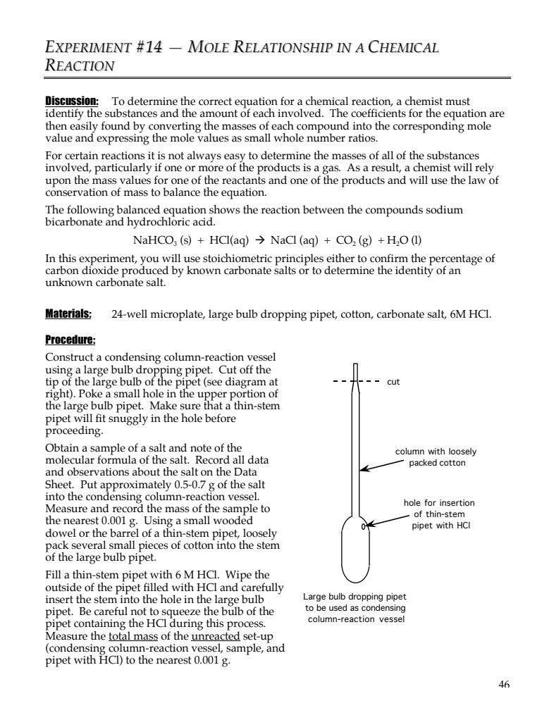 Mole Relationship in a Chemical Reaction Lab Resource