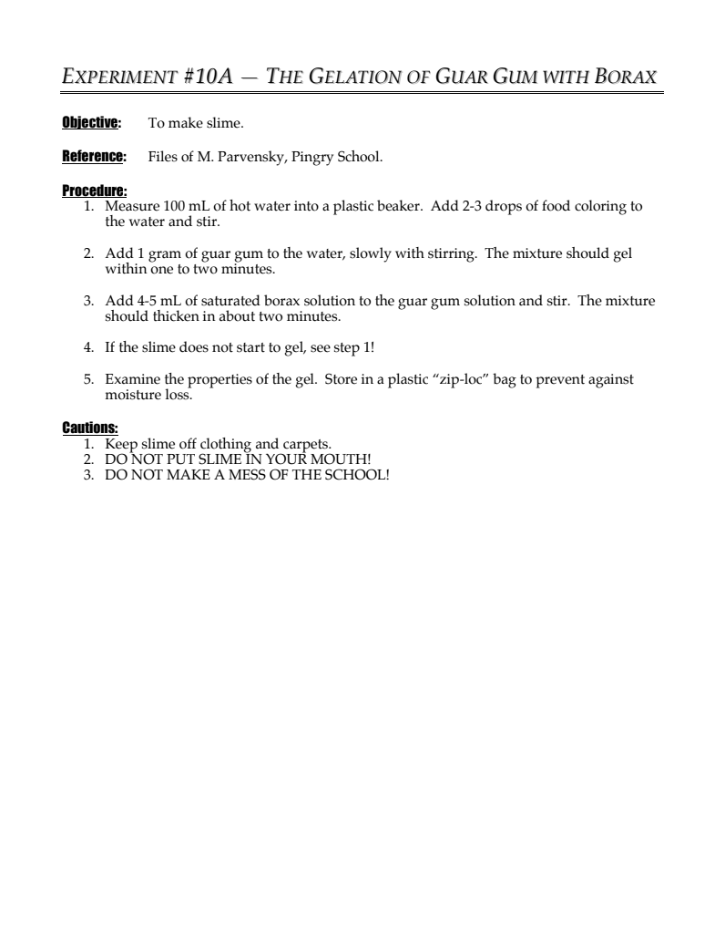 The Gelation of Guar Gum with Borax Lab Resource