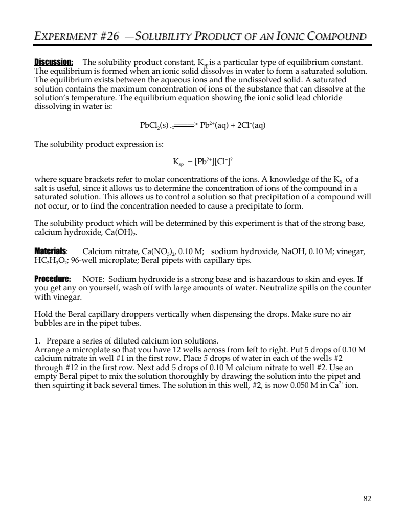 Solubility Product of an Ionic Compound Lab Resource