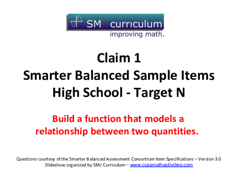Smarter Balanced Sample Items: High School Math – Target N Assessment