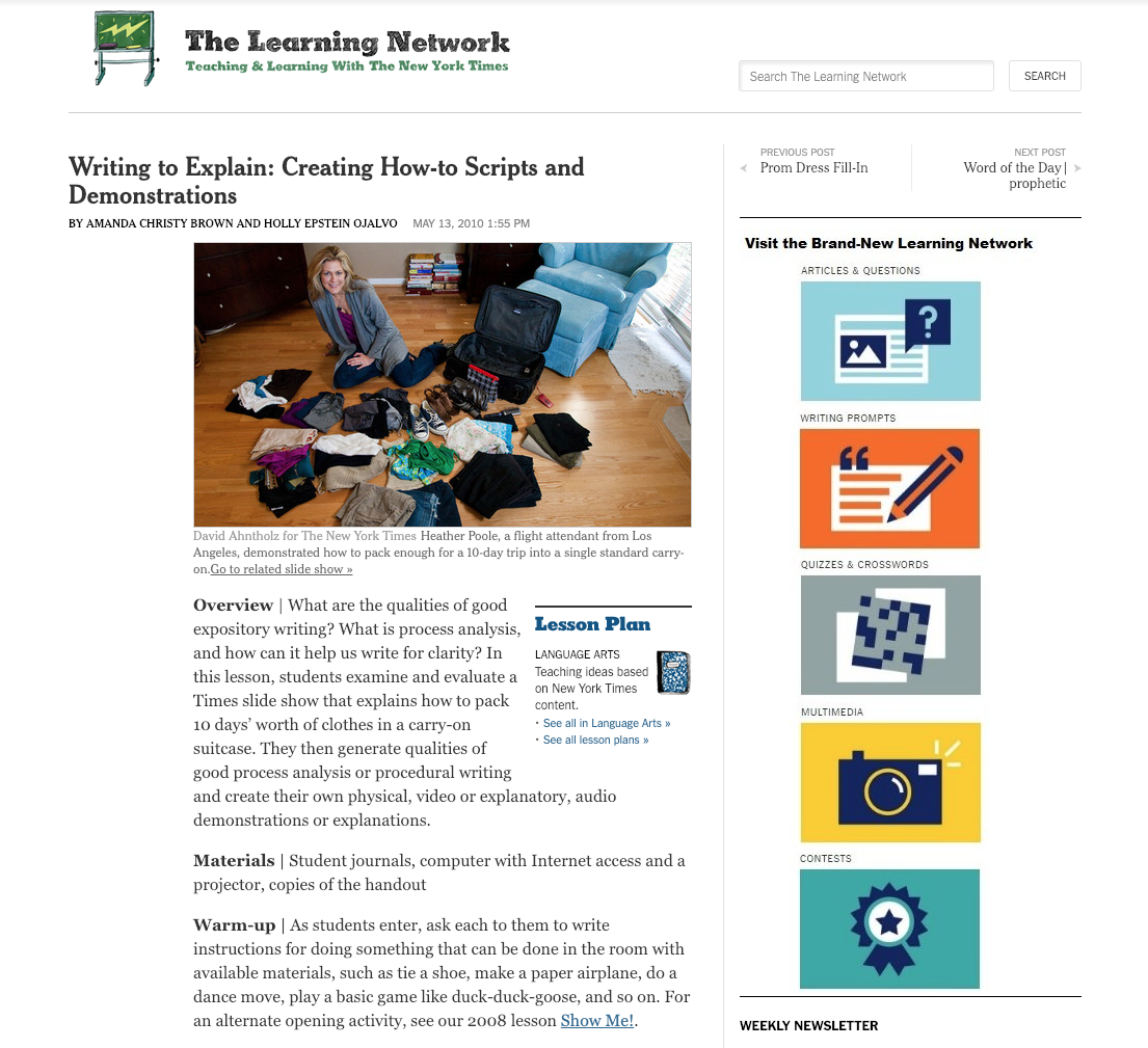 Writing to Explain: Creating How-To Scripts and Demonstrations Lesson Plan