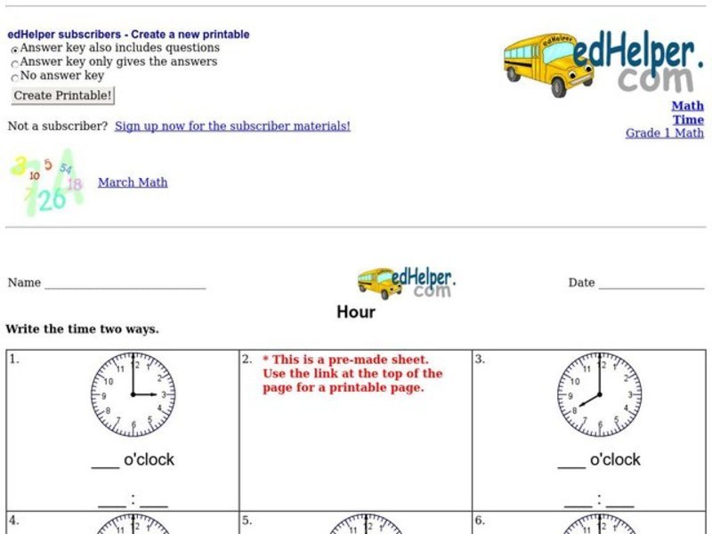 Hour Worksheet
