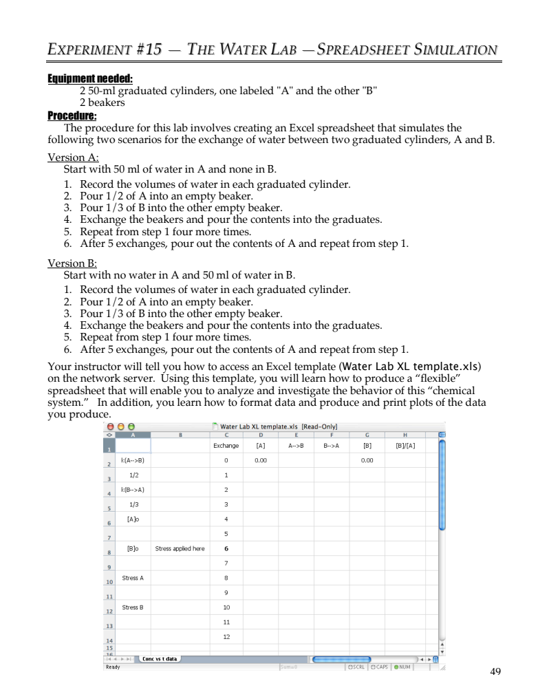 The Water Lab – Spreadsheet Simulation Lab Resource