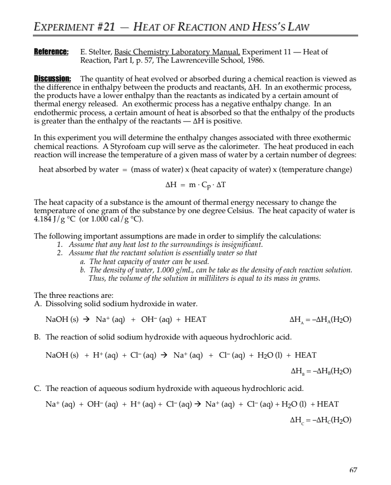 Heat of Reaction and Hess's Law Lab Resource