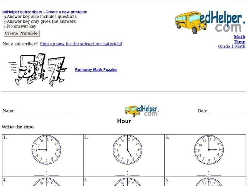 Hour Worksheet