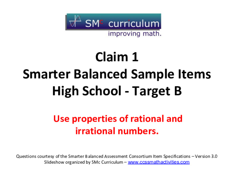 Smarter Balanced Sample Items: High School Math – Target B Assessment