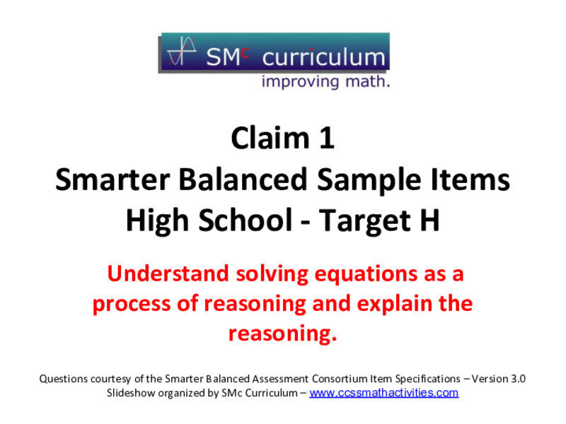 Smarter Balanced Sample Items: High School Math – Target H Assessment
