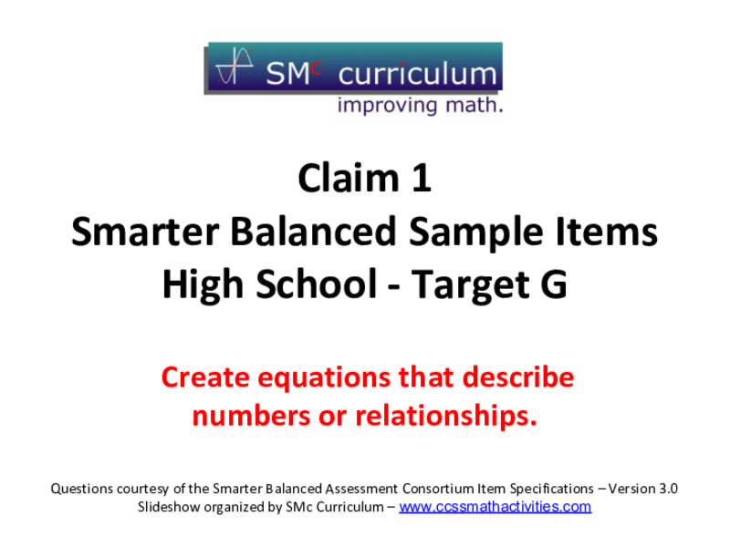 Smarter Balanced Sample Items: High School Math – Target G Assessment