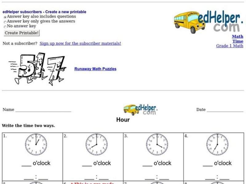 Hour Worksheet