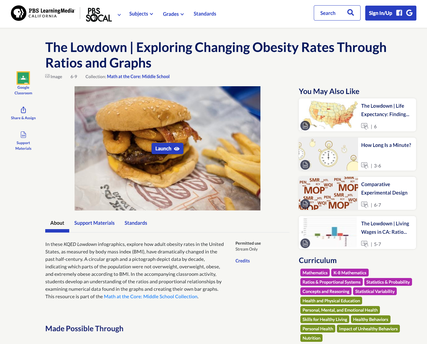 The Lowdown — Exploring Changing Obesity Rates through Ratios and Graphs Activity