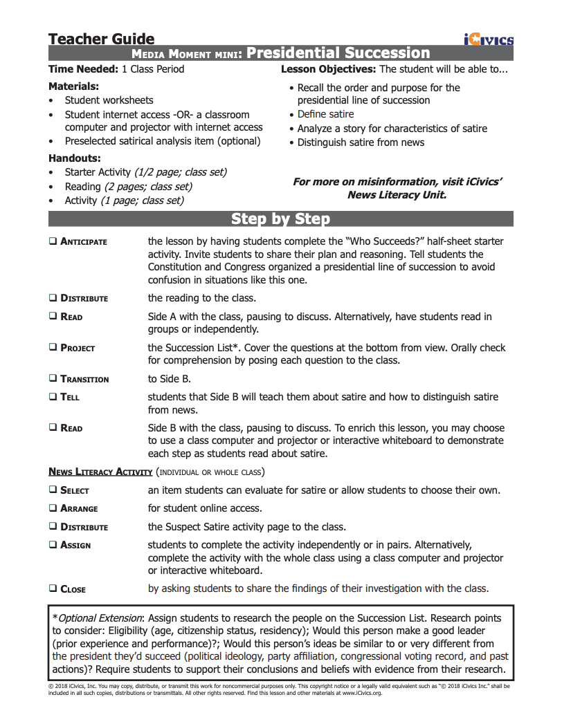 Mini-Lesson: Presidential Succession Lesson Plan