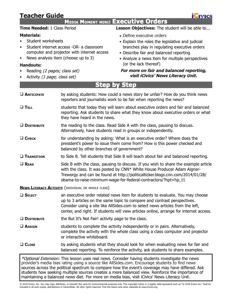 Mini-Lesson: Executive Orders Lesson Plan