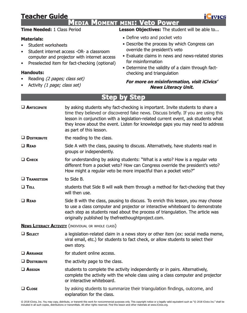 Mini-Lesson: Veto Power Lesson Plan
