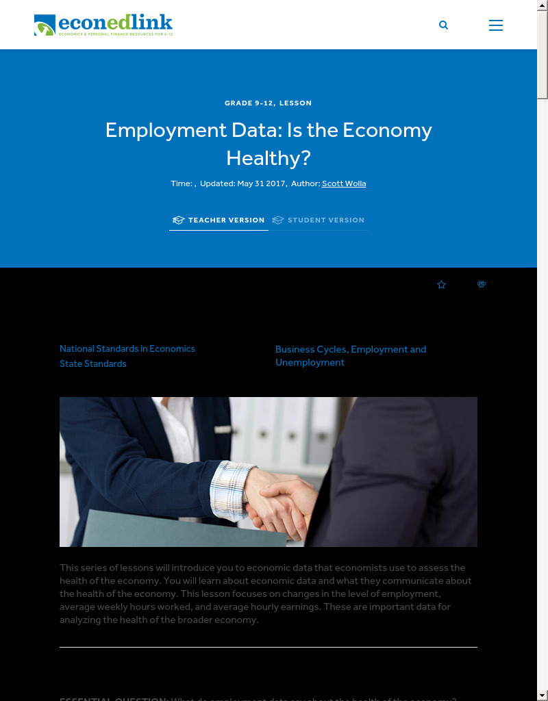 Employment Data: Is the Economy Healthy? Lesson Plan