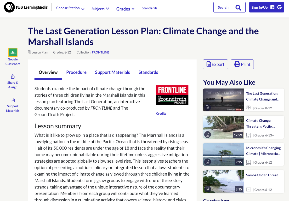 The Last Generation: Climate Change and the Marshall Islands Lesson Plan
