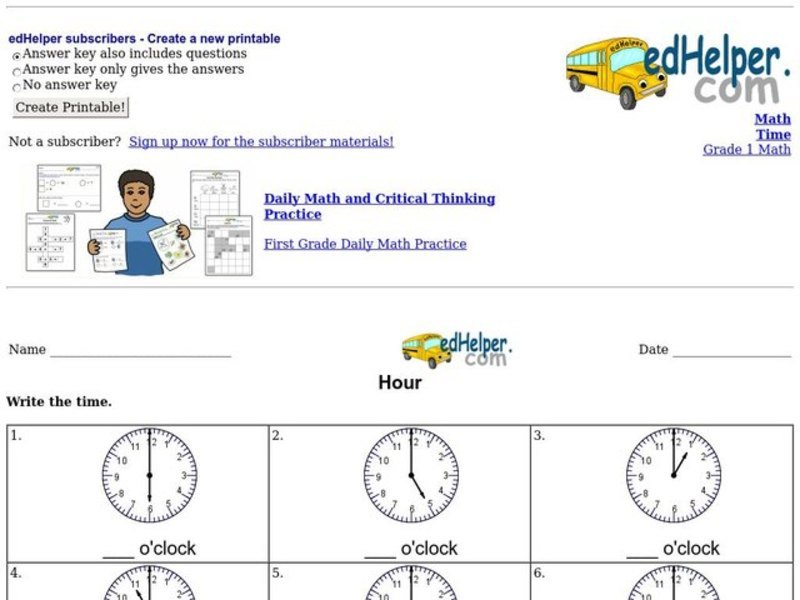 Hour Worksheet