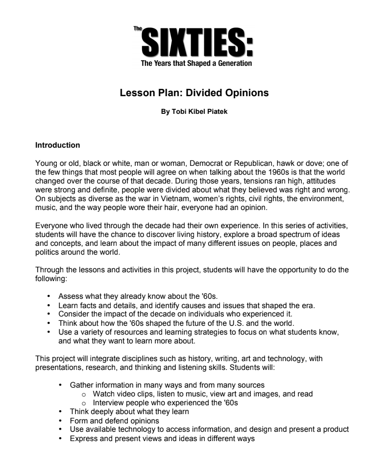 Lesson Plan: Divided Opinions Unit Plan