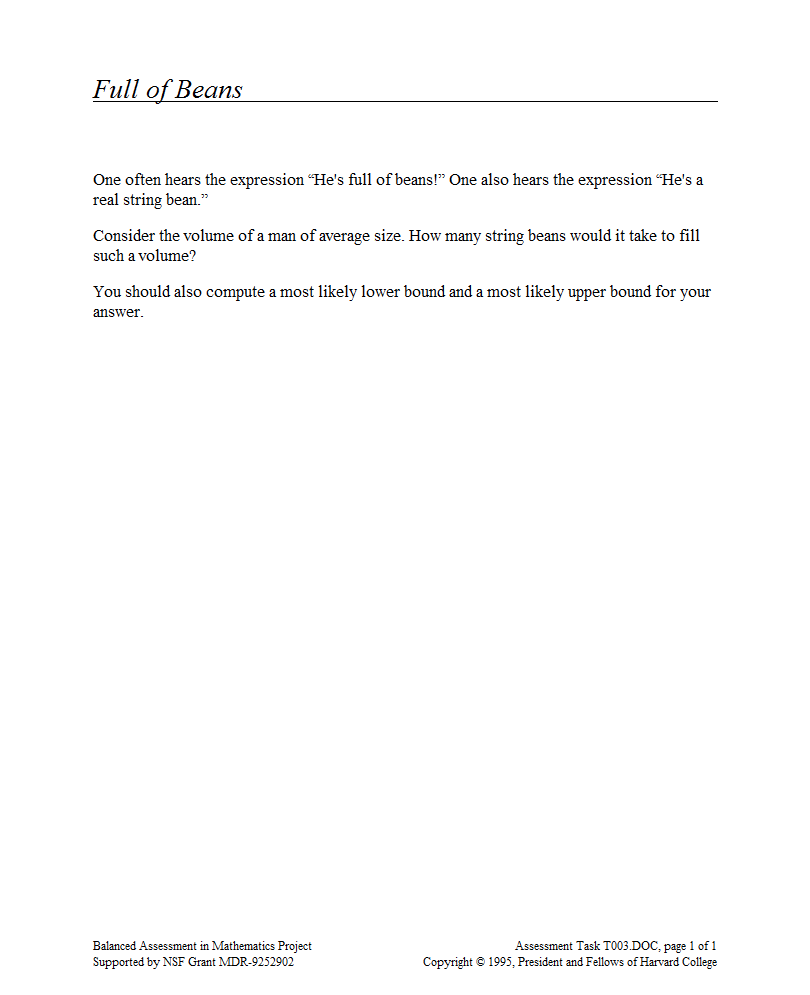 Full of Beans Assessment