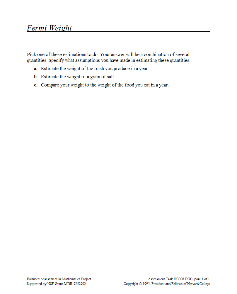 Fermi Weight Assessment