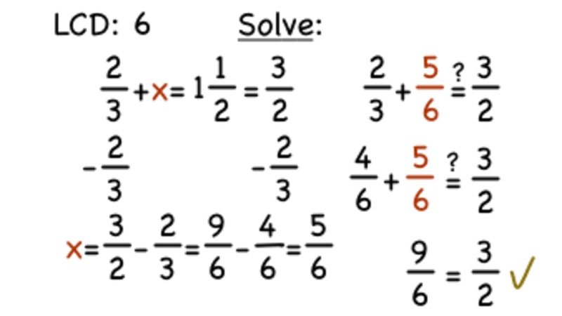 How Do You Solve an Equation With Fractions With Different Denominators Using Subtraction? Instructional Video