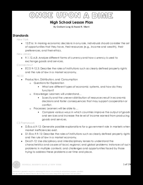 Once Upon a Dime: High School Lesson Plan Lesson Plan