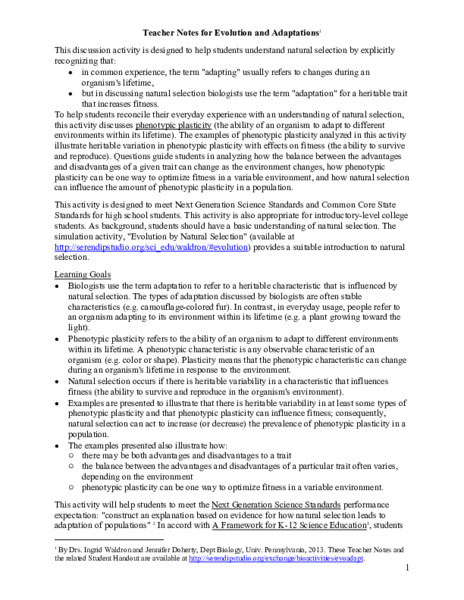 Evolution and Adaptations Lesson Plan