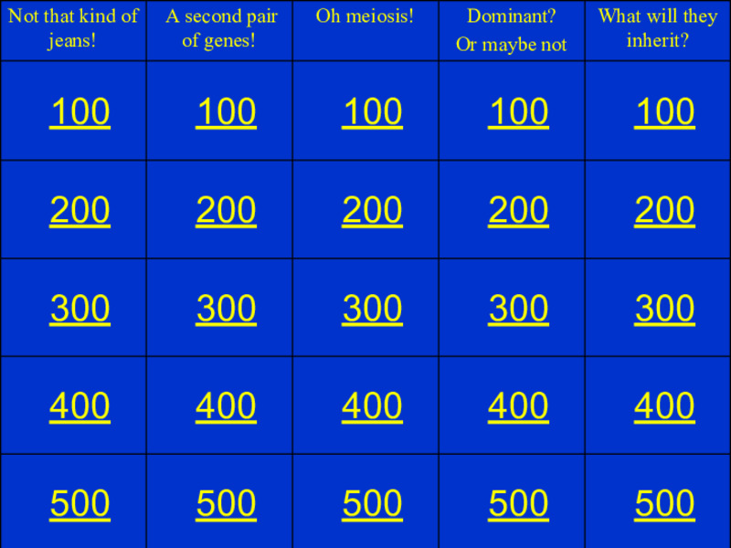 Genetics Review Jeopardy Game Learning