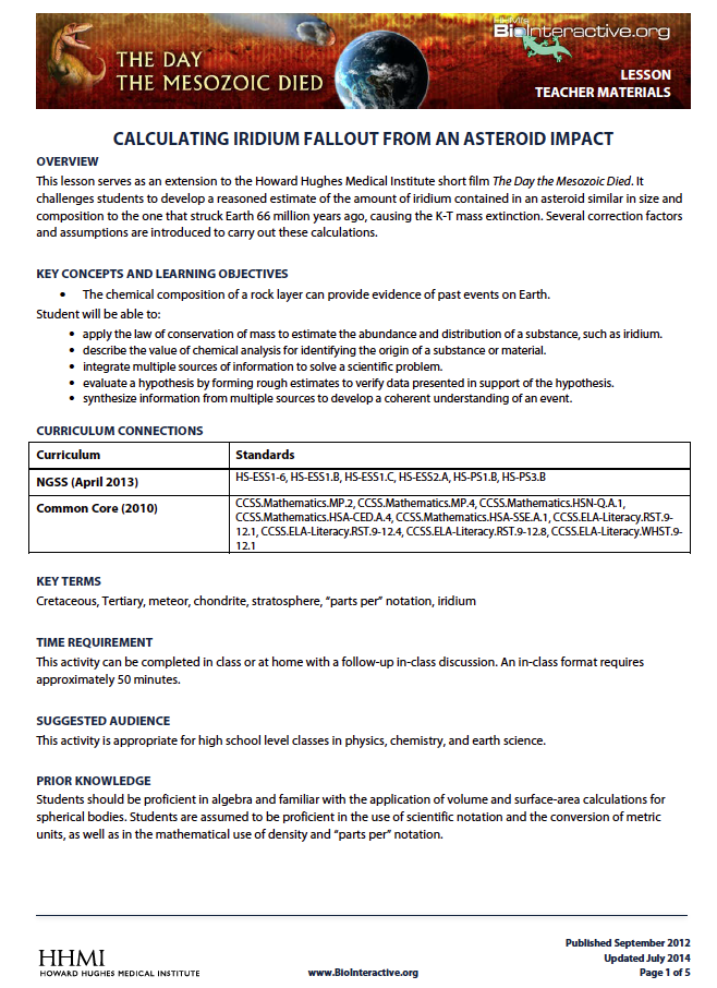 Calculating Iridium Fallout from an Asteroid Impact Activity