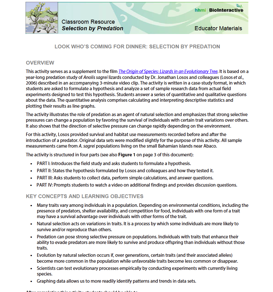 Look Who's Coming for Dinner: Selection by Predation Activity