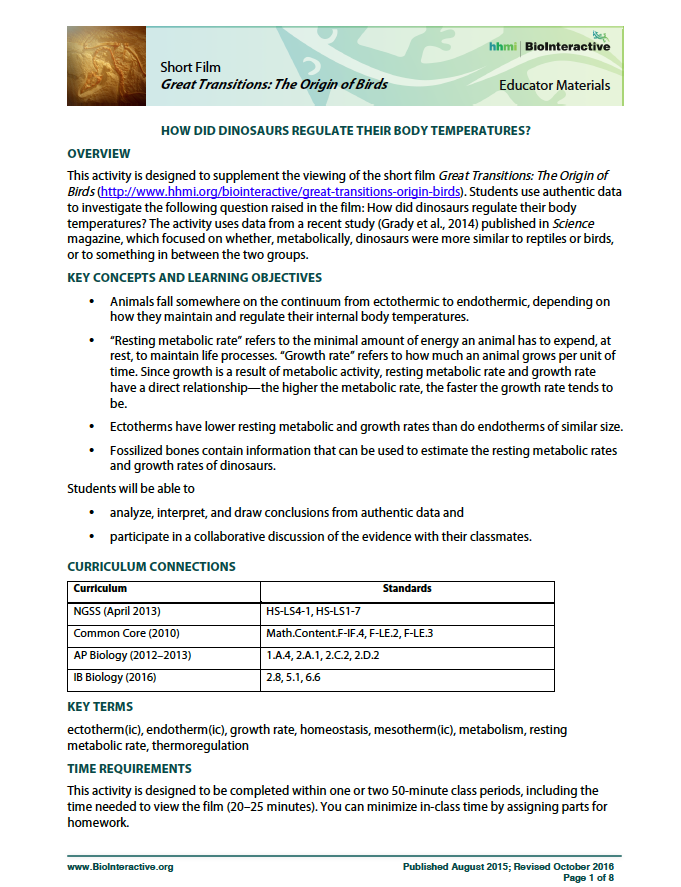 How Did Dinosaurs Regulate Their Body Temperature? Activity