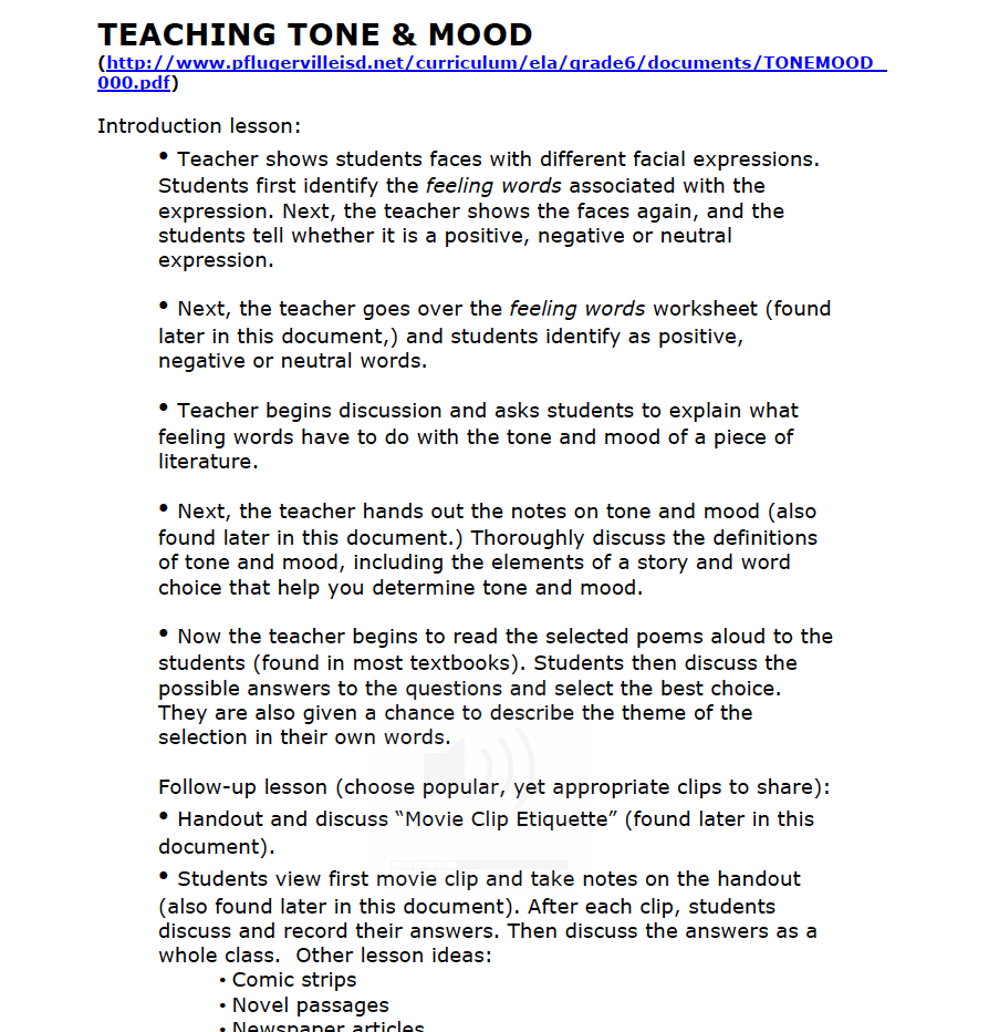Teaching Tone and Mood Lesson Plan