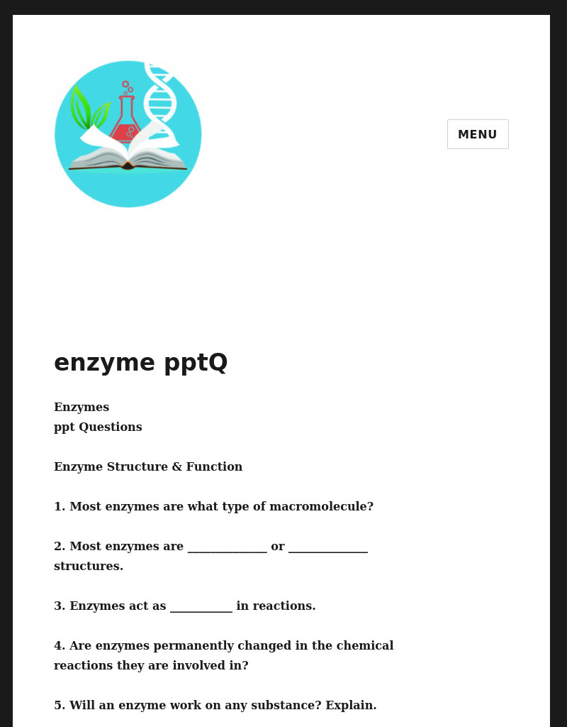 Enzymes Worksheet