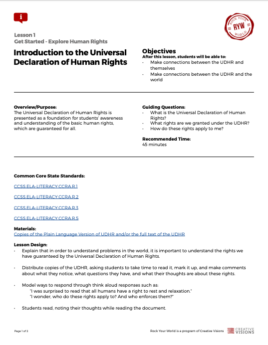 Introduction to the Universal Declaration of Human Rights Lesson Plan