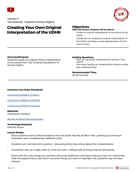 Creating Your Own Original Interpretation of the UDHR Lesson Plan
