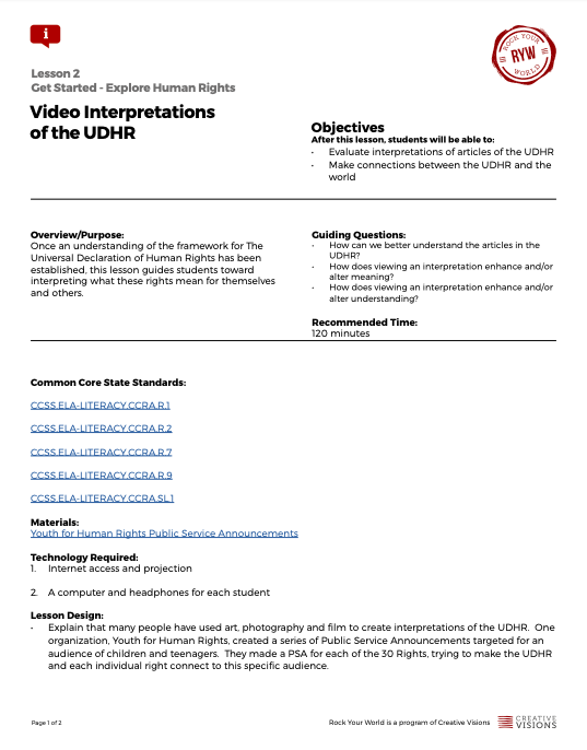 Video Interpretations of the UDHR Lesson Plan