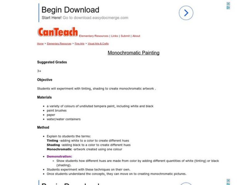 Monochromatic Painting Lesson Plan