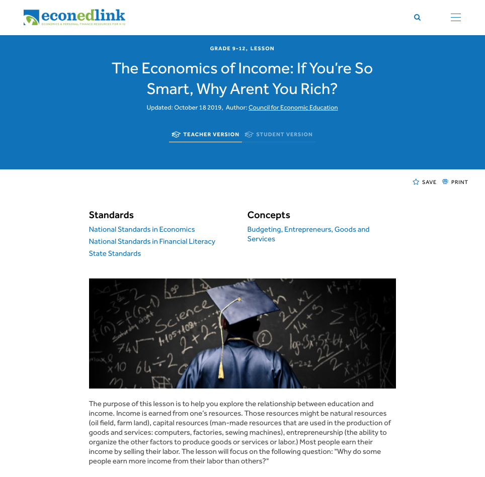 The Economics of Income: If You’re So Smart, Why Aren't You Rich? Lesson Plan