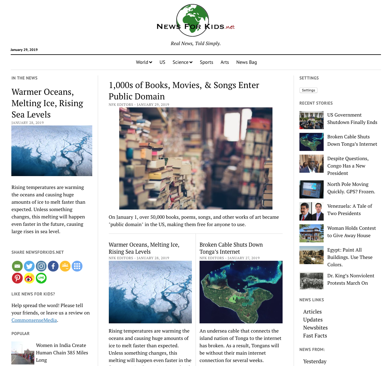 News For Kids.net Website