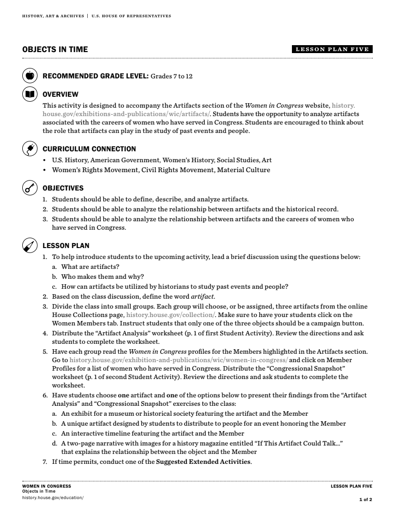 Objects in Time Lesson Plan