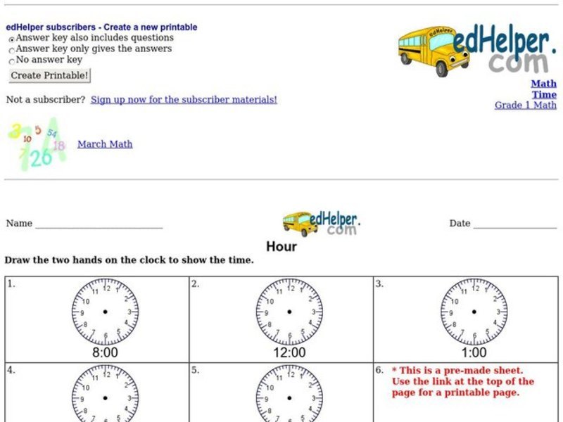 Hour Worksheet