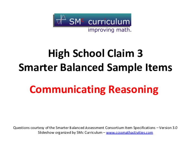 Smarter Balanced Sample Items: High School Math – Claim 3 Assessment