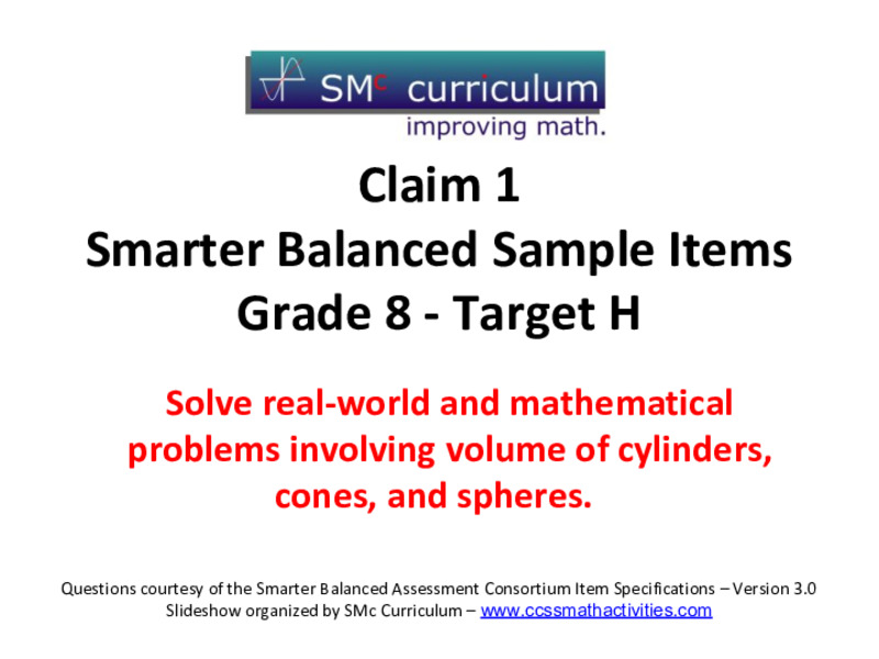 Smarter Balanced Sample Items: 8th Grade Math – Target I Assessment